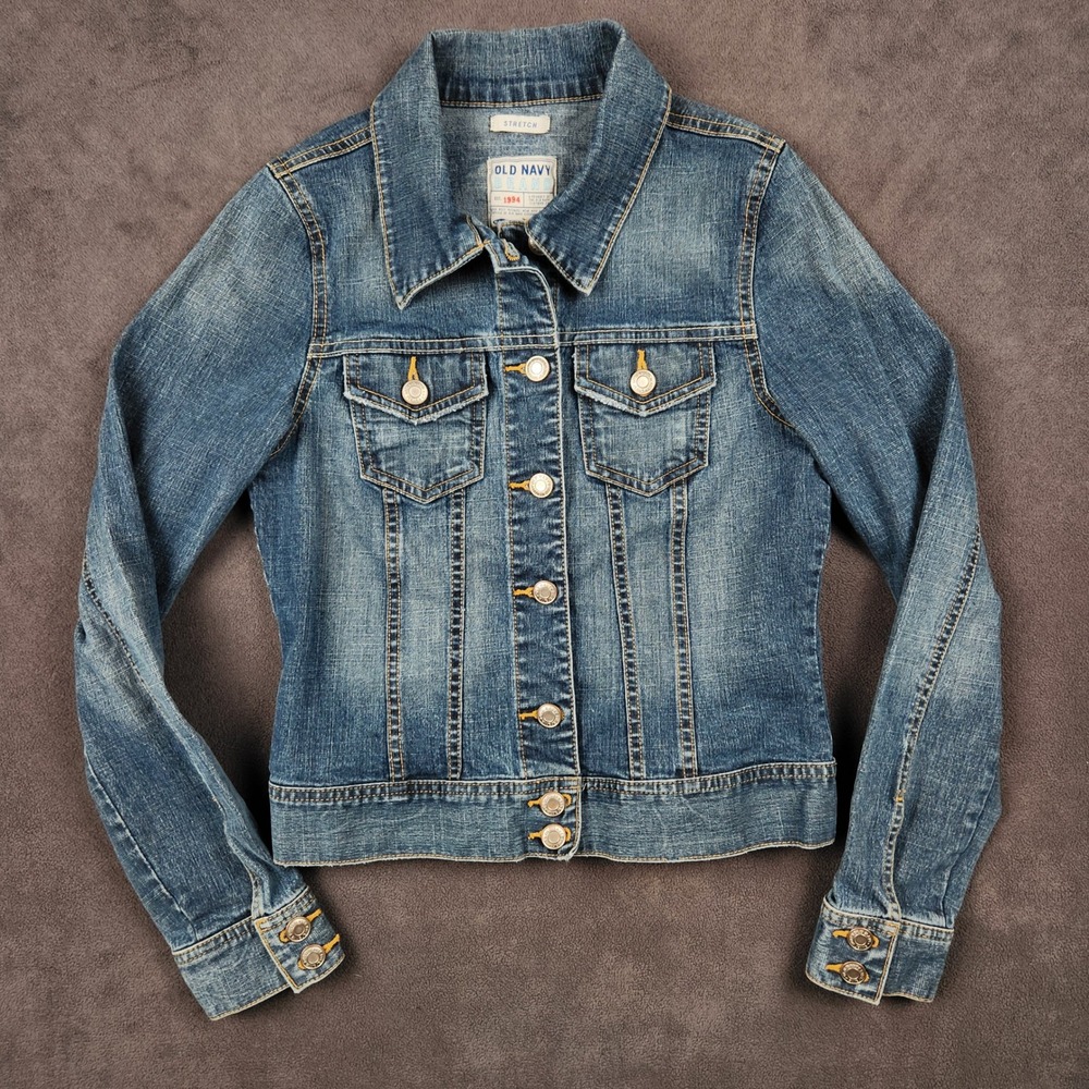 Old Navy Stretch Denim Jean Jacket Blue‎ Classic Fit Womens XS Vintage Y2K